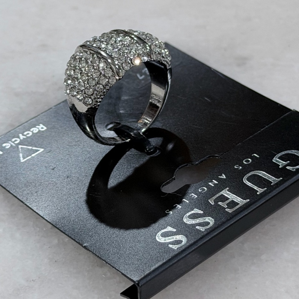 GUESS Silver-Tone Pave Crystal Statement Ring